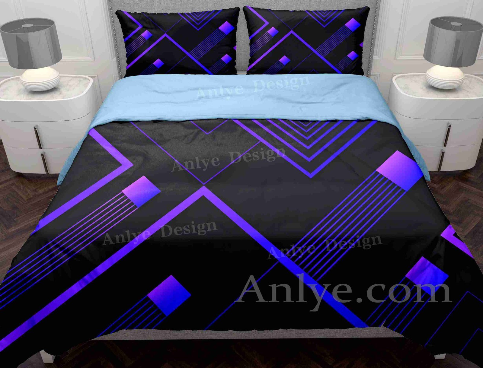 3D Geometric Black and Purple Duvet Cover: Perfect Birthday Gift for Twin, Full, Queen, and King Sizes