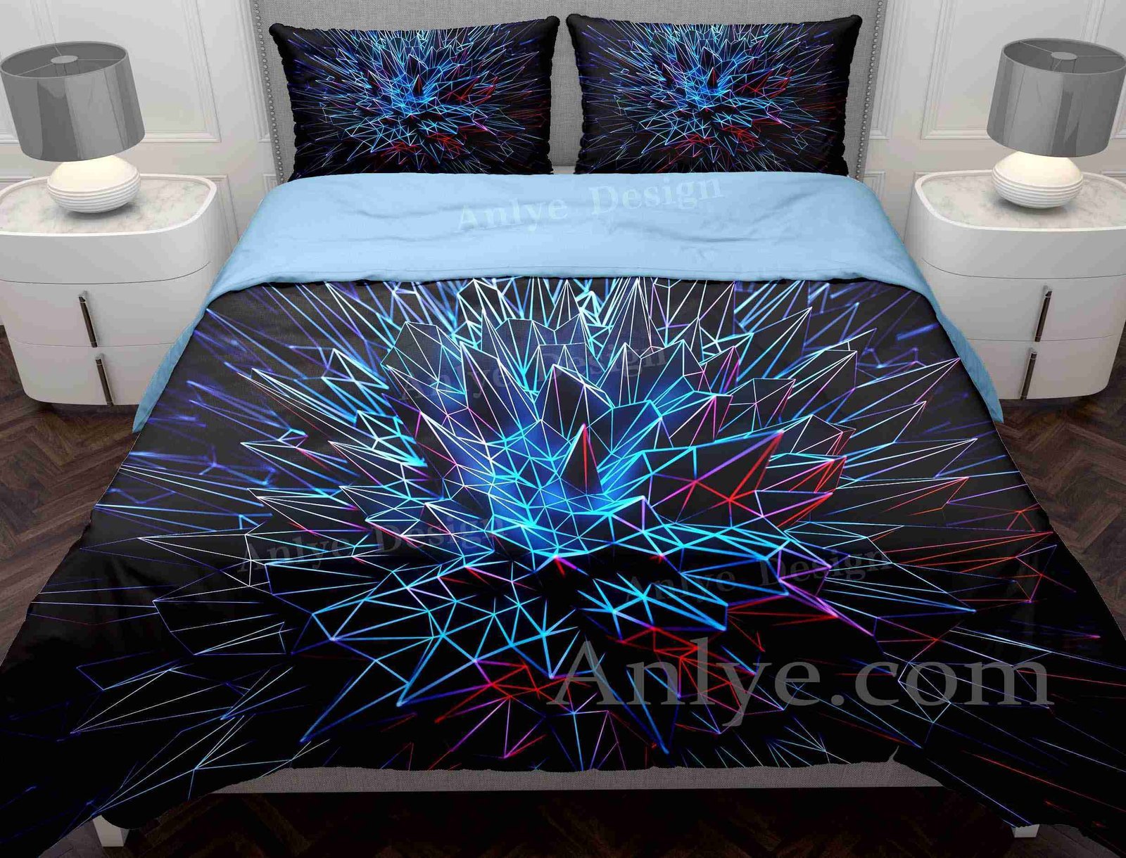 Luxurious and Colorful 3D Geometric Blue Duvet Cover Set: The Best Gift for Twin, Full, Queen, and King Sizes