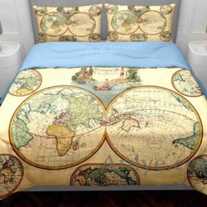 Colorful and Ancient 3D World Map Yellow Duvet Cover Set: The Best Gift for Twin, Full, and Queen Sizes