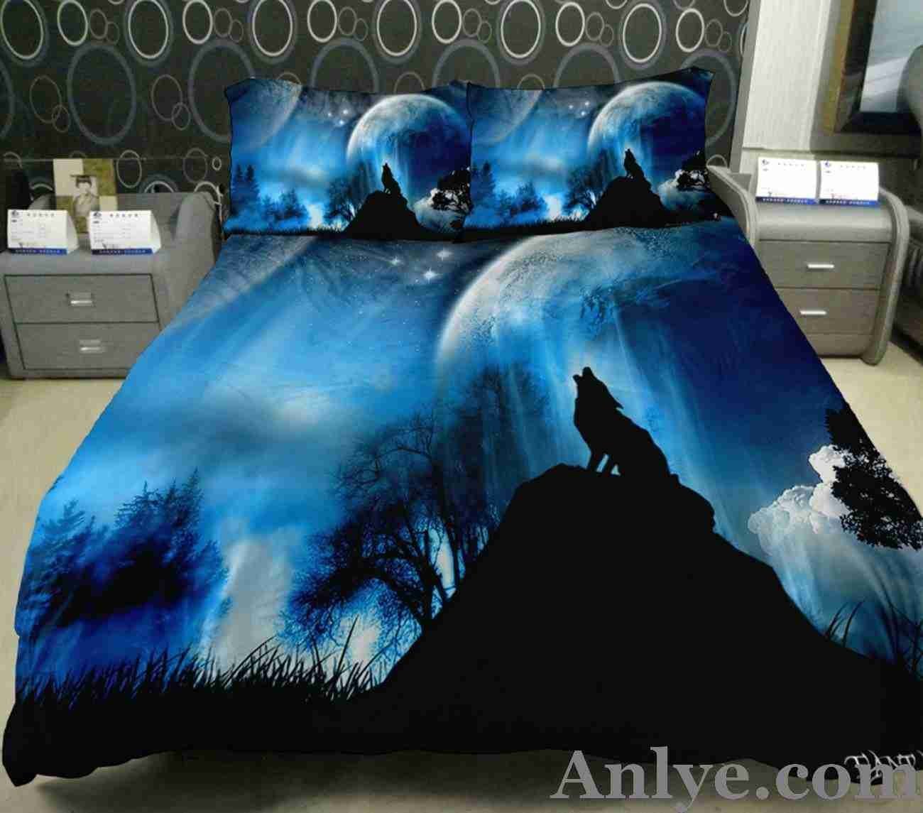 Ethereal and Colorful 3D Night Sky and Wolf Duvet Cover Set - Perfect for Any Twin, Full, or Teenager's Bedroom - Image 2