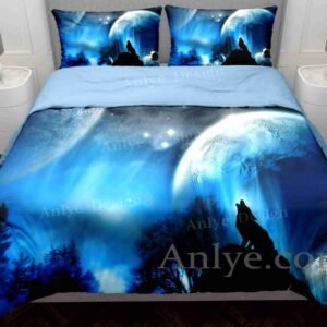 Ethereal and Colorful 3D Night Sky and Wolf Duvet Cover Set - Perfect for Any Twin, Full, or Teenager's Bedroom