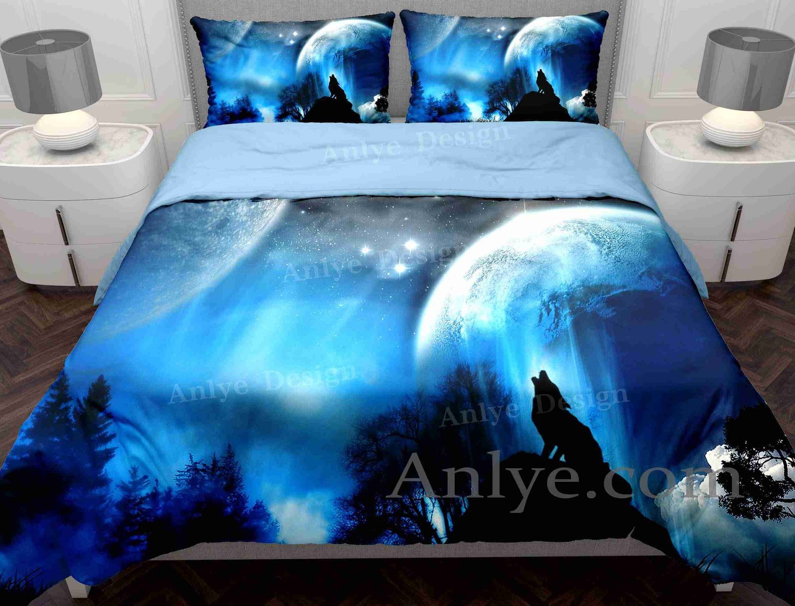 Ethereal and Colorful 3D Night Sky and Wolf Duvet Cover Set - Perfect for Any Twin, Full, or Teenager's Bedroom