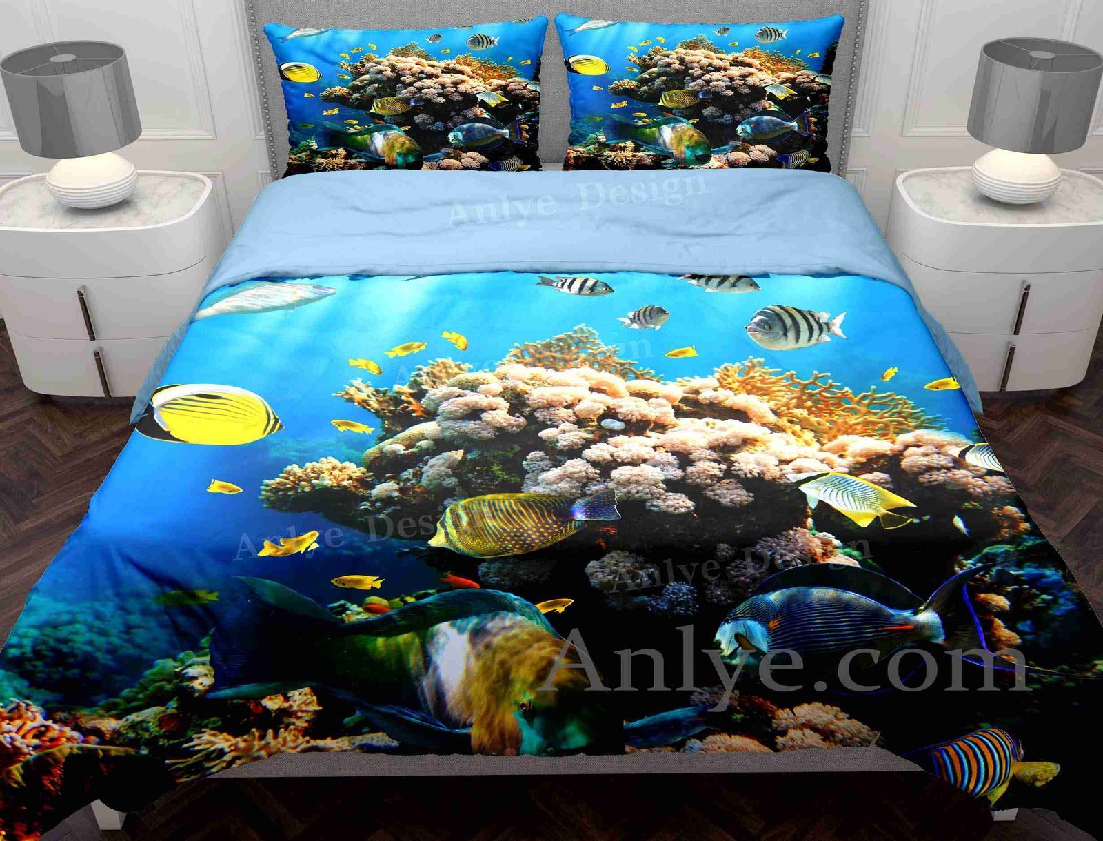 Colorful 3D Underwater World with Grouper Fish Duvet Cover Set - Perfect for Any Boy/Girl's Bedroom
