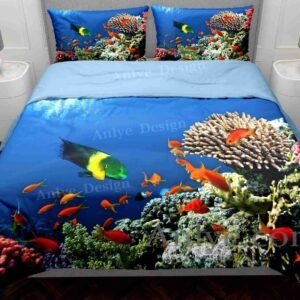 Colorful 3D Printed Underwater Paradise with Colorful Fish and Green Coral Duvet Cover Set