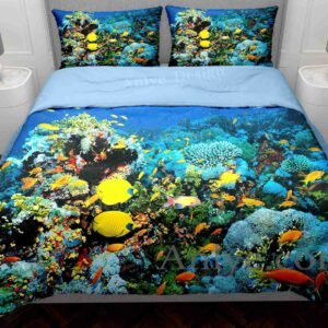 Ocean Underwater World Duvet Cover Set: Colorful Fish and Coral in a Sea of Green - The Perfect Bedroom Addition